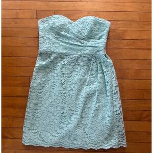 David's Bridal Short Strapless All Over Lace Dress Size 12 Style F15620 Sky Blue